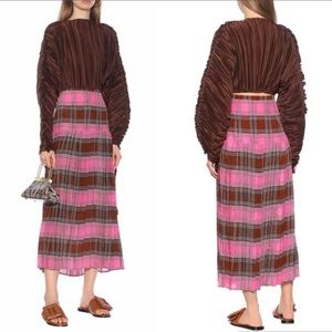 RIXO Silk Tina Check Pleated Skirt